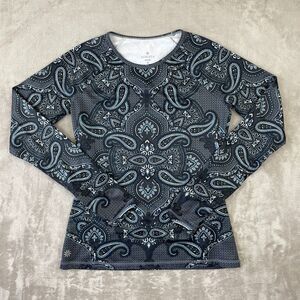Athleta Sierra Nevada Base Layer‎ Women Small Black Paisley Thumbholes Active